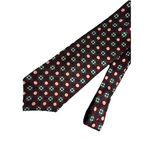 BROOKS BROTHERS Green/Burgundy Geometric Silk Tie USA 59"/ 3.7" EC